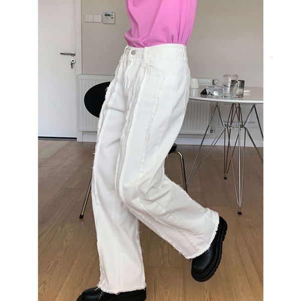

autumn fashion tassel tear edge washed cotton casual wide leg pants women, Blue
