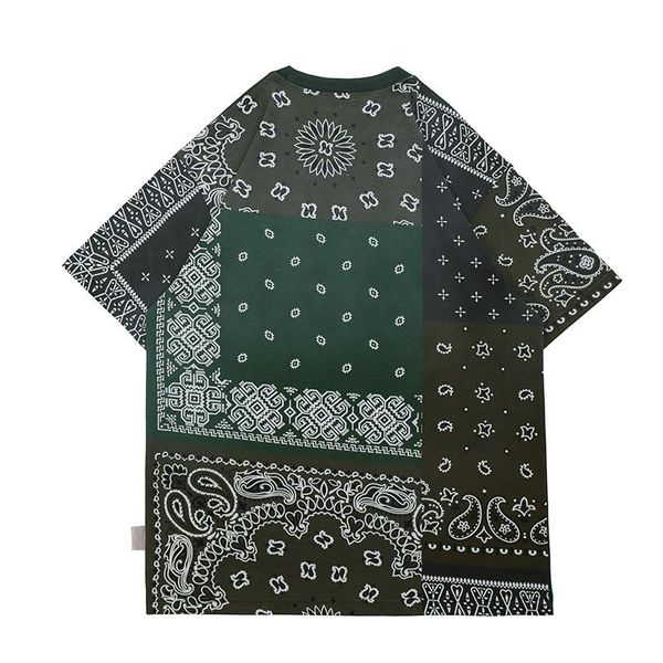 

men's t-shirts kapital cashew print spliced cotton tshirt men and women short sleeve oversize casual summer tee o neck retro loose, White;black