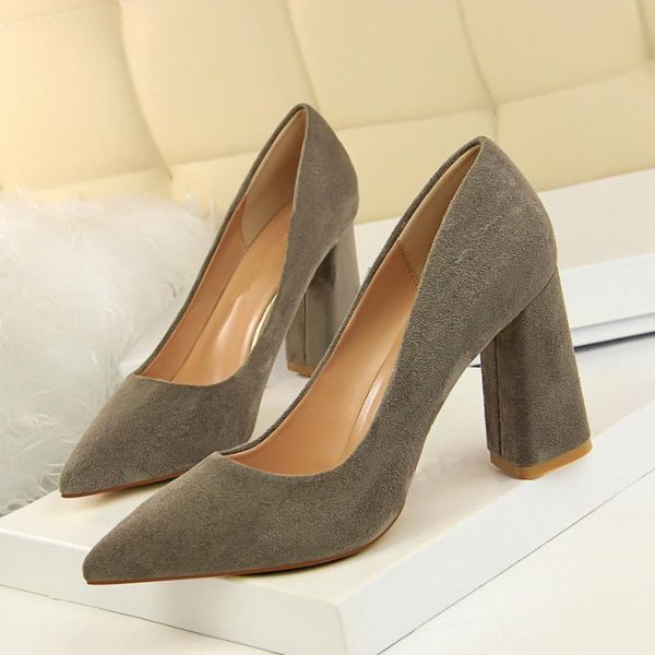 

dress shoes 2021 solid color woman square high heels pumps lady' pointed toe slip on nightclub small size ds-b0106, Black