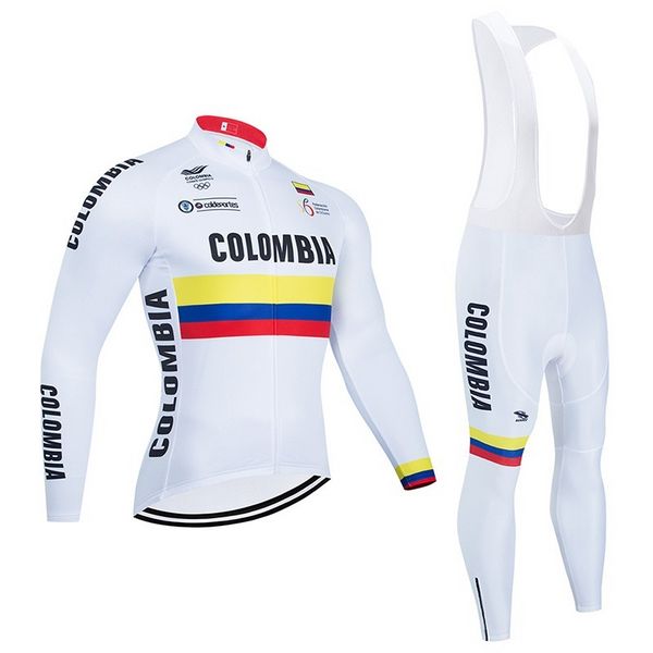 2022 Colômbia Ciclismo Jersey 9d Bib Set MTB uniforme branco bicicleta roupas outono bicicleta roupas homens longo ciclismo desgaste