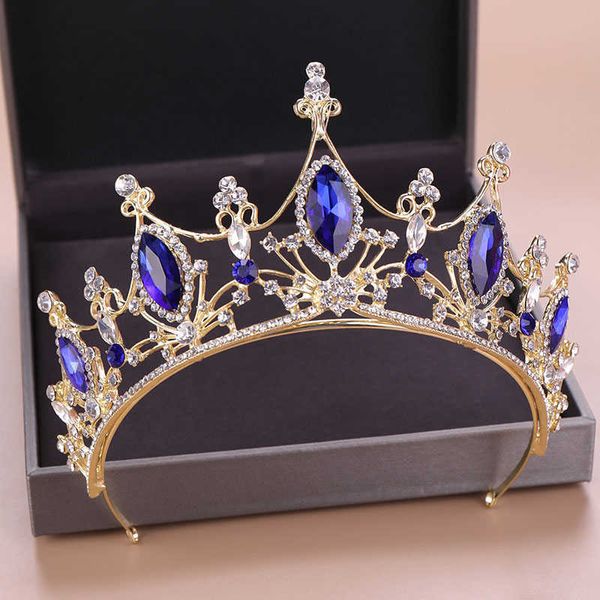 Royal Queen Baroque Style Blue Crystal Tiaras Crown Princess Diadem Bridal невеста Свадьба для волос Ювелирные Изделия X0625