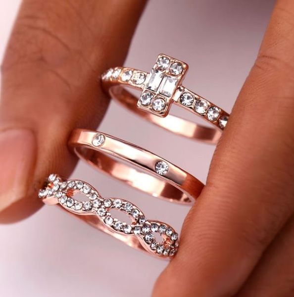 

3pcs/set fashion infinity rings set for women girls crystal twist ring couples gold female engagement wedding jewelry new, Slivery;golden