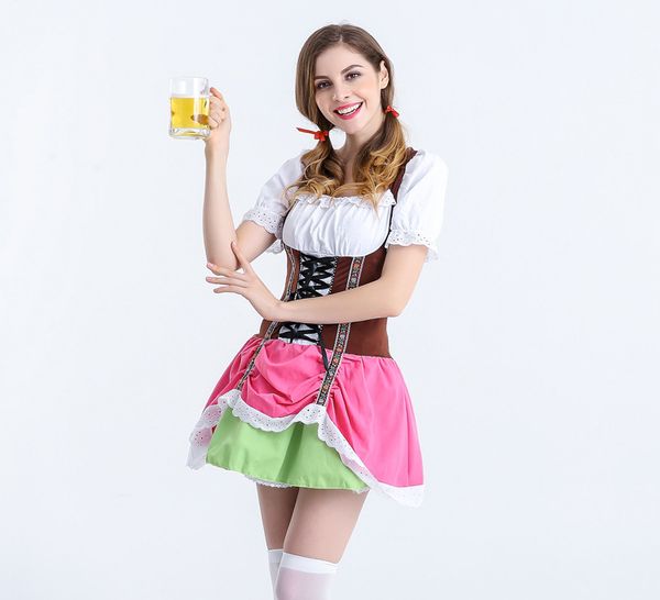 

stage carnival game uniform role play maid restaurant beer girl waiter, Black;red
