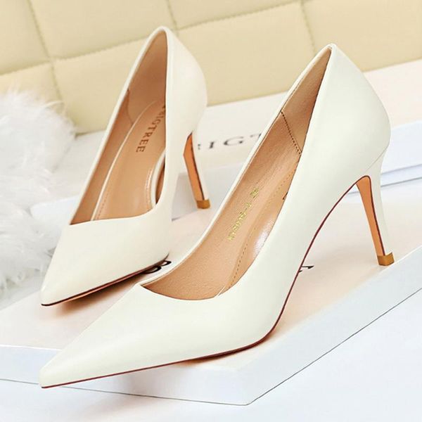 

fashion women 7.5cm thin high heels wedding pumps leather white yellow nude bridal office ladies shoes dress, Black