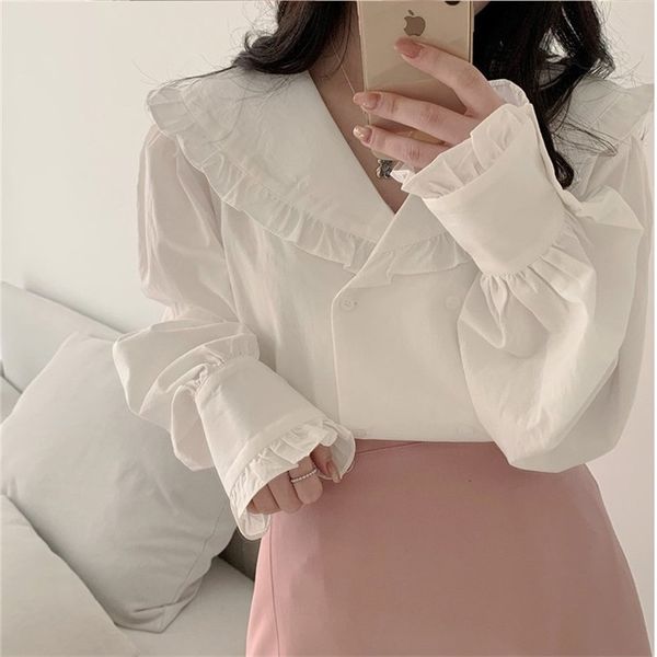 Prinzessin Süße Femme Koreanische Eleganz Shirts Chic Mode Alle Match Mädchen Lose Sanfte Kleiden Tops Blusen 210525