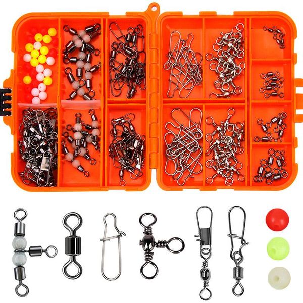 

141pcs fishing tackle box kit with ball bearing swivel snap barrel triple line connector for fish accessory set accessories