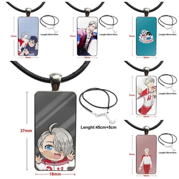 

pendant necklaces anime skate yuri on victor nikiforov design fashion vintage glass women rectangle necklace pendants for men, Silver