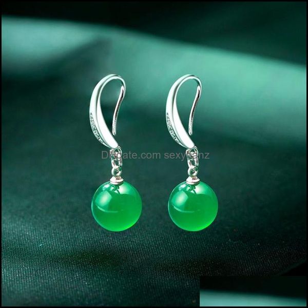 

other earrings jewelry natural green jade chalcedony round 925 sier carved charm jadeite fashion amet for women gifts drop delivery 2021 nwa, Golden;silver
