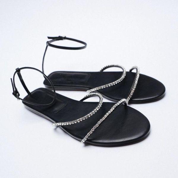 

sandals flat sandal shoe summer heels suit female beige all-match without girls comfort black mid-calf rhinestone 2021 low elastic