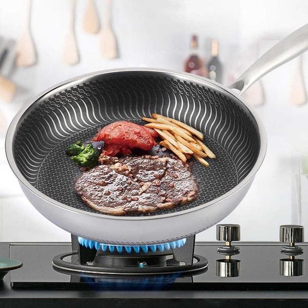 

stainless steel frying pan non-stick pot 26cm fried steak saucepan double-sided honeycomb kitchenware pans