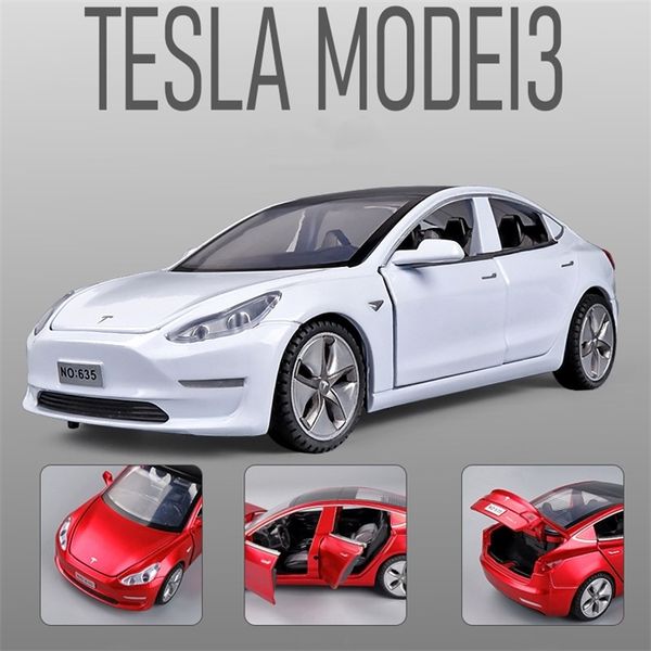 

1/32 tesla model 3 alloy car diecasts electric new energy boy vehicle metal toy with sound light for kid children gifts