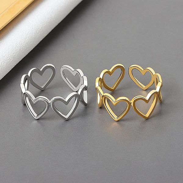 

romantic women 925 sterling silver rings cute fashion heart love with ring girl jewelry valentines day accessories cluster, Golden;silver