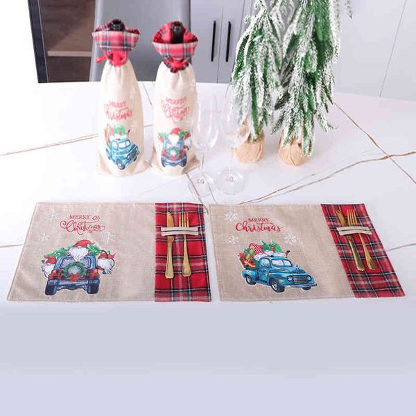 

christmas straight creative day dining table decoration mat blue truck embroidery