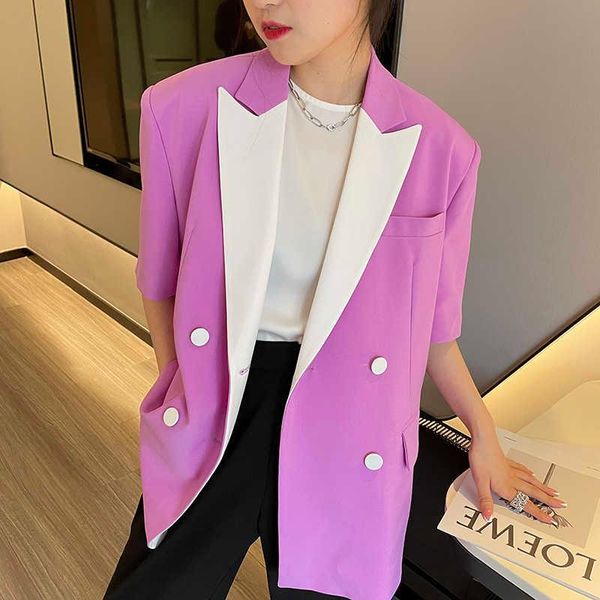

women's suits & blazers [ewq] korea chic casual trendy women lapel double-breasted stitching loose purple long-sleeved blazer autumn 20, White;black