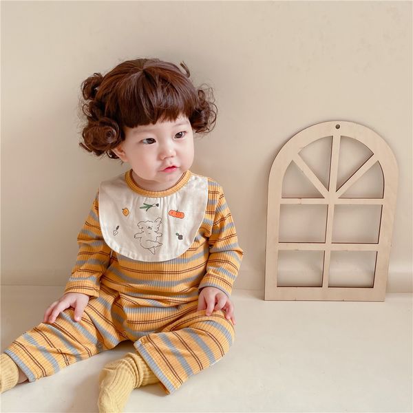 

spring and autumn striped long-sleeved printed romper baby climbing clothes bibs coverall girl 210515, Blue