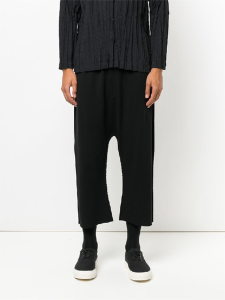 

men's pants casual harun spring and autumn black elastic waist loose fashion nine points design straight