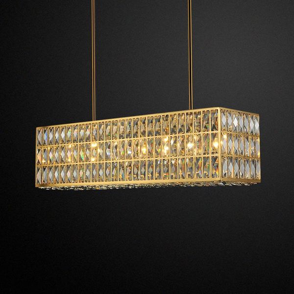 

crystal restaurant chandelier rectangular post-modern luxury dining hall light modern minimalist fashion model room lamps pendant