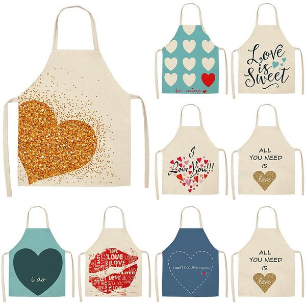 

aprons 1pc red lips letter kitchen for women cotton linen bibs household cleaning pinafore home cooking apron 55x68cm