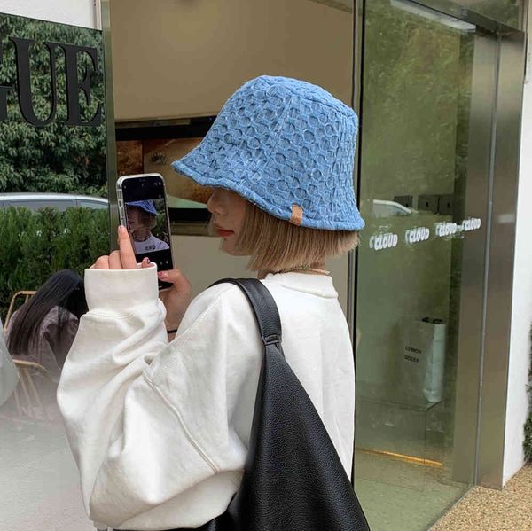 

south korea east gate cowboy hat early spring new versatile face bucket fisherman's hat female basin hat, Blue;gray