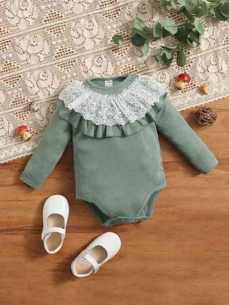 

baby ruffle detail rib-knit bodysuit she, Blue