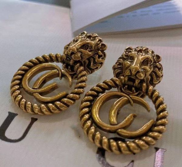

special offer 70% off luxury jewelry 925 silver needle gujia double lion head earrings temperament net red lion head earrings female, Golden