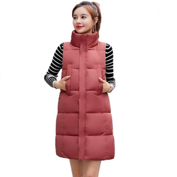

women's vests women winter long cotton vest 2021 female sleeveless slim parkas jacket ladies padded stand collar waistcoat f704, Black;white