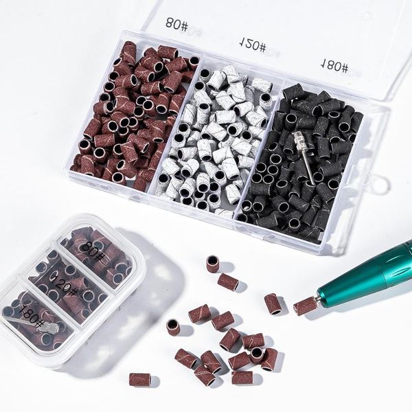

nail art equipment dmoley sanding cap bands 180/120/80 grit for electric manicure machine drill grinding bit files pedicure tool set, Silver