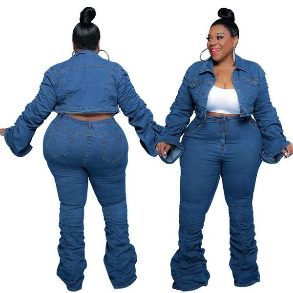 

women's two piece pants shzq stacked women denim sets 2021 autumn streetwear plus size single-breasted jackets high waist jeans outfits, White