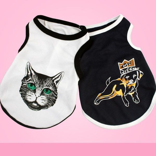 

dog apparel summer pet vest cartoon cat head king puppy pattern 100% cotton leisure clothes for cta and supplies accesories
