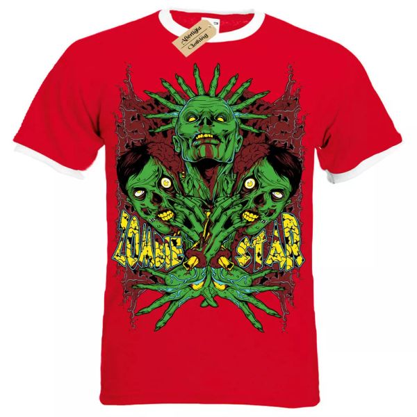 

hambrienta zombie camiseta estrella apocalipsis camiseta hombre ringer, White;black