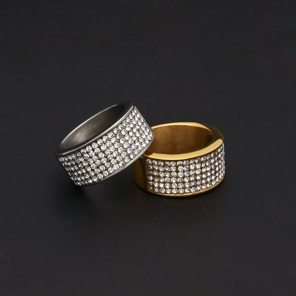 

mens jewelry hip hop jewelry iced out diamond gold rings luxury gold plated stainless steel round rings gift for men, Silver