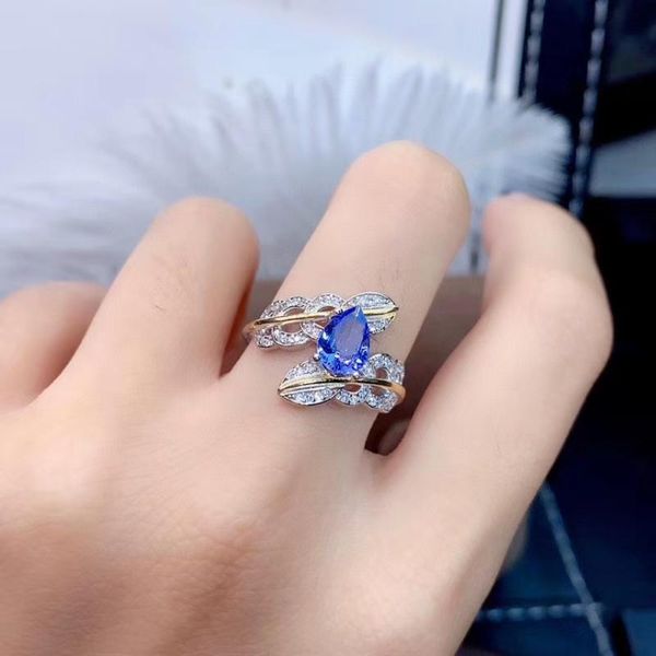 

cluster rings the gift for your loved girl 100% real and natural tanzanite 925 sterling silver fine jewelry, Golden;silver