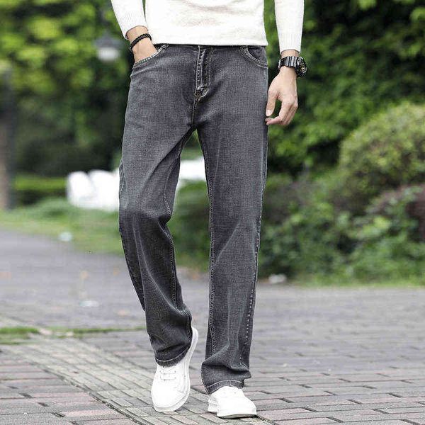 

fattening spring and summer thin jeans loose straight elastic fat men's pants, Blue