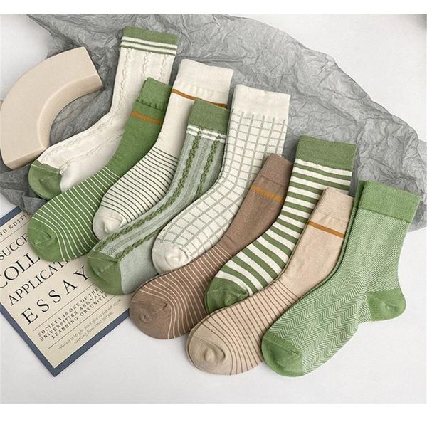 

socks & hosiery 1 pair elasticity sweat avocado green vintage stripe women girls japanese casual breathable cotton, Black;white