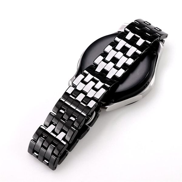 

watch bands 20mm22mm bright black white ceramic strap for samsung s2 s3 s4 galaxy active 2 42mm 44mm 46mm sports wristband bracelet, Black;brown