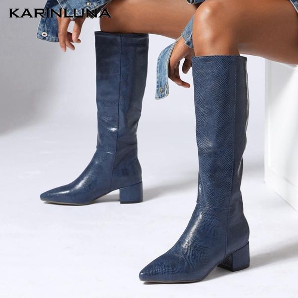 

boots karin brand square heels plus size 47 winter shoes knee high women, Black