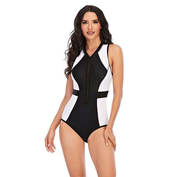 

womens rash guard zip front sleeveless one piece swimsuit 2201 two-piece suits