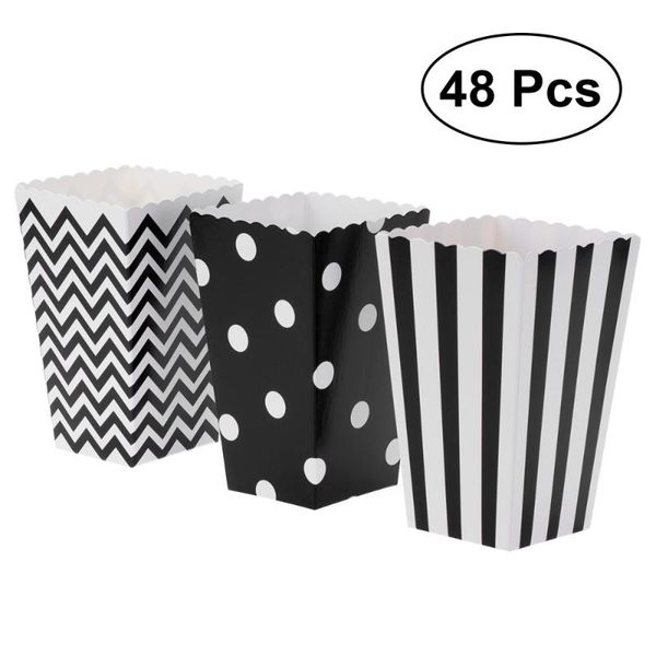 

48pcs popcorn carton rugby stripe wave dot pattern decorative dinnerware for birthday parties / baby showers graduations (blac gift wrap