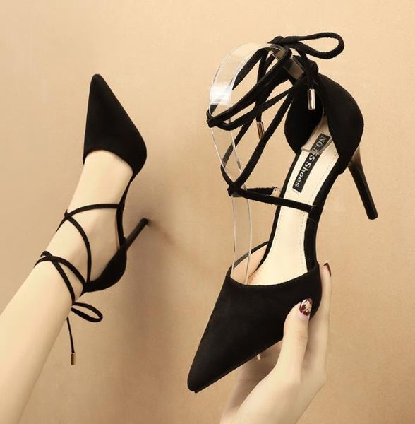 

dress shoes strappy heels summer woman lace up 2021 womens fashion party for women fetish high buty, Black