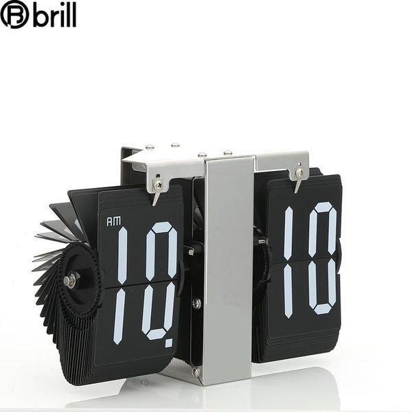 

desk & table clocks modern creative flip clock retro stainless steel watch strip digital home decore living room office decoration 50