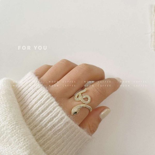 

french design open snake ring with simple and fashionable personality, Black