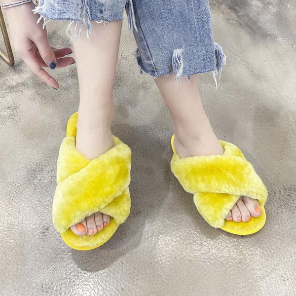 

slipper faux fur slippers for children home warm fluffy kids shoes fashion cross girls indoor flat slides soft winter, Black;grey