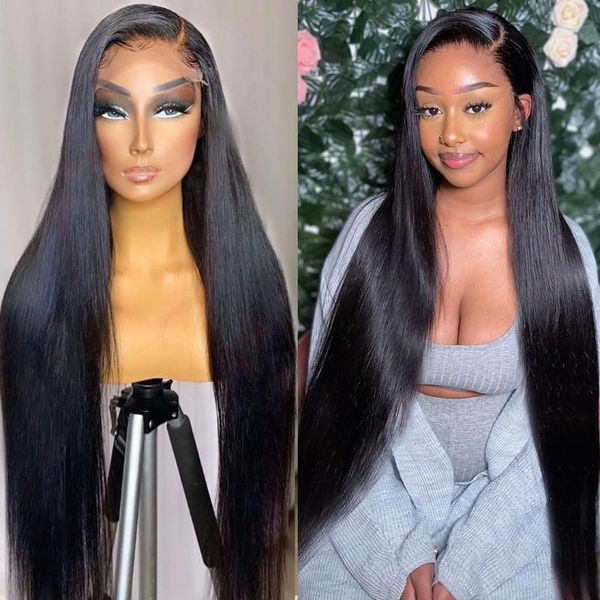 

lace wigs 40 inch straight front human hair for women 13x4 hd frontal wig 4x4 5x5 long malaysian closure, Black;brown