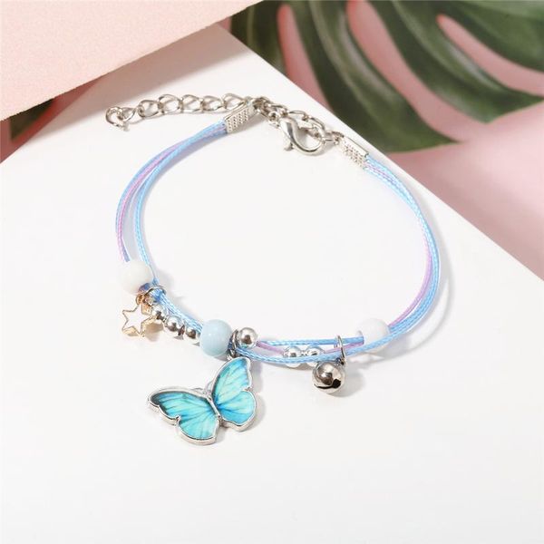

link, chain vintage bohemia silver color bell hand bracelet design multilayer blue rope butterfly bracelets for female women jewelry gifts, Black