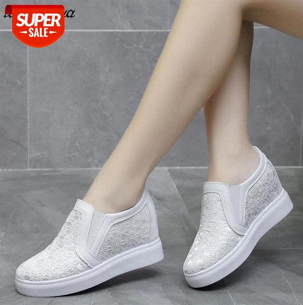 

new flock increasing shoes high heels lady casual white women sneakers leisure platform slip-on breathable height #gx3r