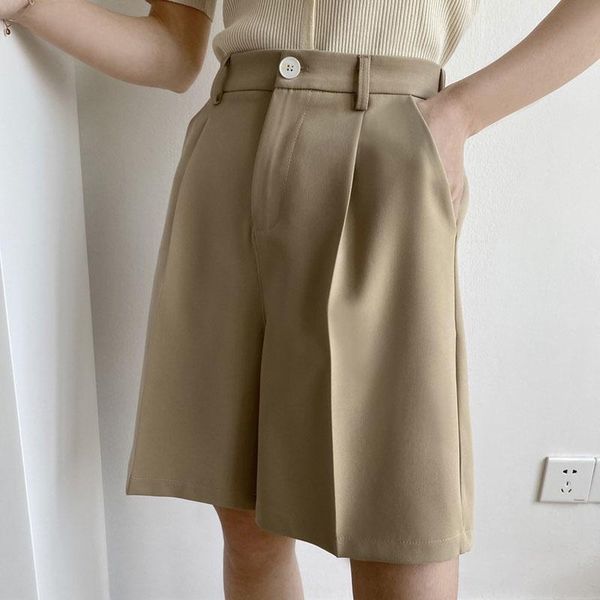 

women's shorts [ewq] korea chic summer casual trend women solid color high waist button zipper loose fashion pocket suit 2021 16e1861, White;black