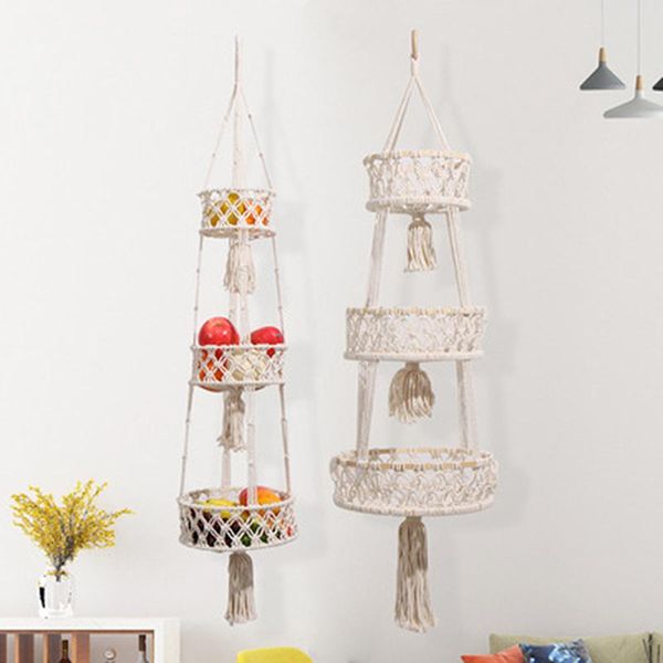 

other garden supplies 3 tier hanging fruit basket bohemia handmade cotton rope woven art decoration home multipurpose stuff holder