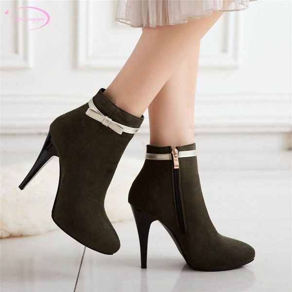 

boots japanese sweet style pointed toe nubuck ankle bowknot zipper color matching high heel stiletto women's riding, Black