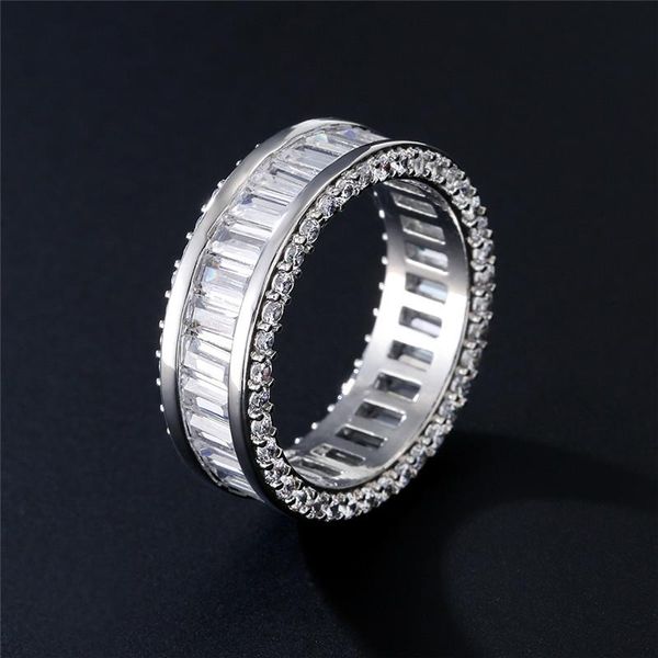 

wedding rings geometry t square copper inlaid cubic zirconia finger ring fashion jewelry femme couples gifts eternity for women, Slivery;golden