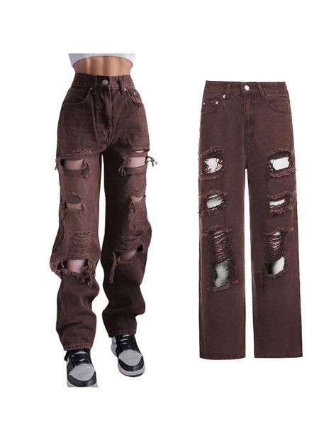 

women's jeans women casual ripped adults high waisted solid color denim pants with pockets, Blue